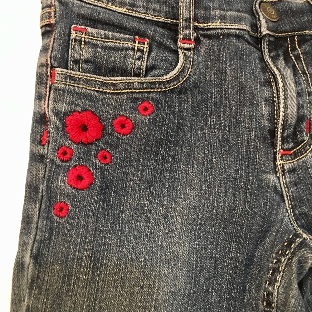 Gymboree Jeans with Red Flower Stitching Size 7